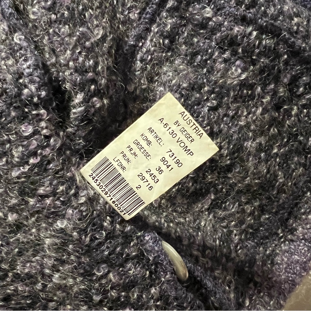 Geiger 100% Pure New Wool Button Down Cardigan Purple Marled Size 38 M - Picture 9 of 9